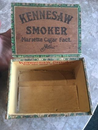 Vintage KENNESAW SMOKER Marietta Cigar Factory Wooden Cigar Box Georgia 2