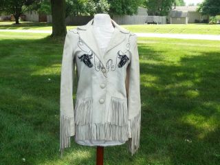 Vintage Western Cowboy Woman’s Leather Fringed Jacket,  Coat