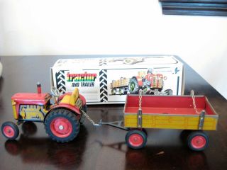 Kovap Tractor And Trailer Vintage Windup Tin Toy Traktor Made In Czeck Republic
