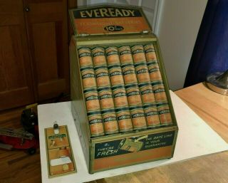 Antique 1920 ' s Eveready Batteries Tin Counter Top Store Display,  Beauty 2