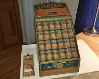 Antique 1920 ' s Eveready Batteries Tin Counter Top Store Display,  Beauty 3