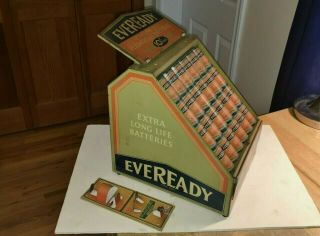 Antique 1920 ' s Eveready Batteries Tin Counter Top Store Display,  Beauty 6