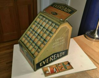 Antique 1920 ' s Eveready Batteries Tin Counter Top Store Display,  Beauty 7