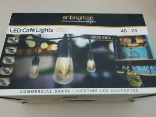 Enbrighten 24 - Bulb 48 Ft.  Vintage Integrated Led Cafe Sting Lights,  Black