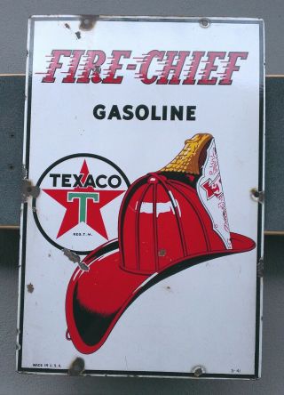 Vintage Texaco Fire Chief Gasoline 1941 Thin Porcelain Sign