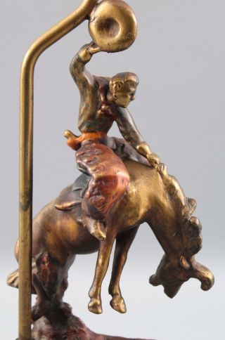Antique Bronze Clad American Western Rodeo Bucking Bronco Cowboy Sculpture Lamp 10