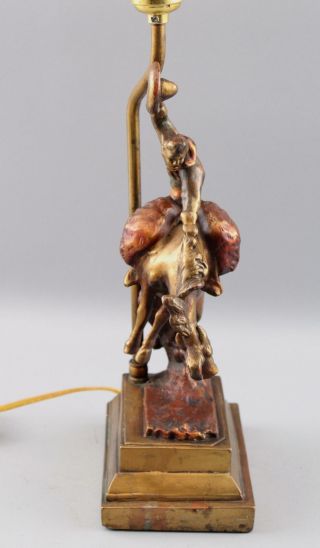 Antique Bronze Clad American Western Rodeo Bucking Bronco Cowboy Sculpture Lamp 8