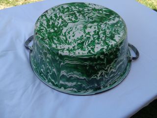 Vintage Graniteware Green & White Swirl Wash Pan