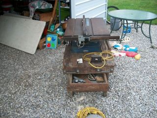 VINTAGE CRAFTSMAN CAST IRON TABLE SAW PAT 1938 WITH 1 H.  P.  BELT DRIVEN MOTOR 11