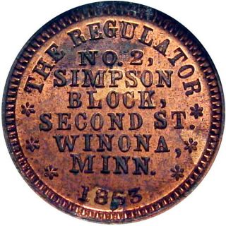 1863 Winona Minnesota Civil War Token Coe & Hayden Rare State Ngc Ms64 Rb