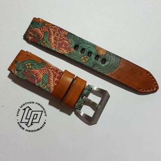 100 Handcrafted Vintage Japanese Carp Koi Tattoo Painted Watch Strap Band.