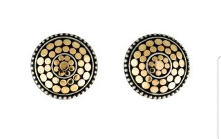 John Hardy Sterling Silver 925 18k Gold Dot Clip On Earrings 19gm,  $1100 Retail