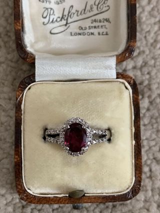 Vintage 9ct White Gold Garnet And Diamond Ring