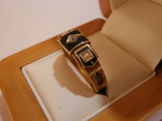 Stunning 18ct Gold Mourning Ring Diamond,  Seed Pearl And Black Enamel Hallmarked