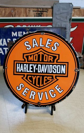 Harley Davidson Motorcycles Sales Porcelain Sign Vintage Dealer Motor Oil