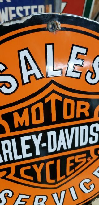 HARLEY DAVIDSON MOTORCYCLES SALES porcelain sign vintage DEALER motor oil 3