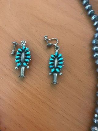 Vintage Navajo Necklace and Earrings Set - Sterling Silver and Turquoise 11