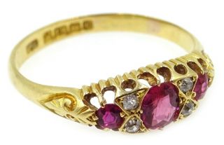 Edwardian 18ct Yellow Gold Ruby And Diamond Ring Size T Birmingham 1902