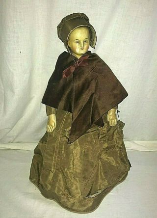 Antique 1850 ' s Wax Over Paper Mache Lady 17  Doll RARE Painted Face as found 2