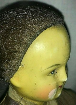 Antique 1850 ' s Wax Over Paper Mache Lady 17  Doll RARE Painted Face as found 3