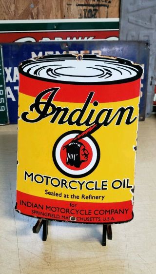 Indian Motorcycles Oil Can Shape Porcelain Sign Parts Vintage Chief Dealer