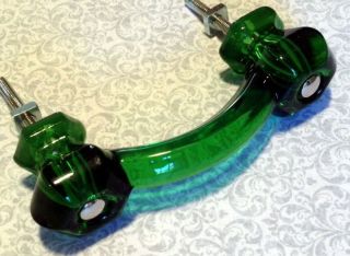 14 Emerald Green Glass Depression Cabinet Pulls Drawer Handles Vintage Style