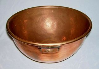Vintage Large Solid Hammered Copper 13 " Beating - Mixing Bowl W/ring (10 Qt. )