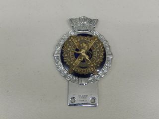 Vintage Chrome Enamel J R Gaunt London Scottish Regiment Car Badge Auto Emblem