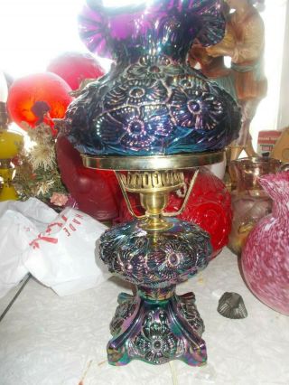 Fenton Made For Levay Amethyst Carnival Glass Gwtw Lamp (rare)