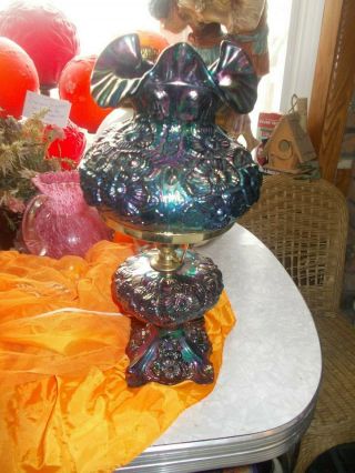 Fenton made for Levay Amethyst Carnival Glass GWTW Lamp (rare) 2