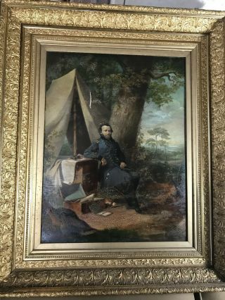 Large Antique " Portrait Of A Civil War General,  Ulysses Grant? " Oil Painting