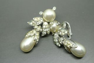 Vintage Christian Dior by Mitchel Maer crystal grey faux pearl drop earrings 2