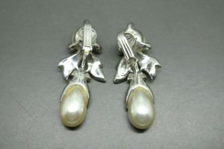 Vintage Christian Dior by Mitchel Maer crystal grey faux pearl drop earrings 3