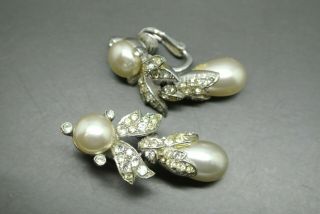 Vintage Christian Dior by Mitchel Maer crystal grey faux pearl drop earrings 4