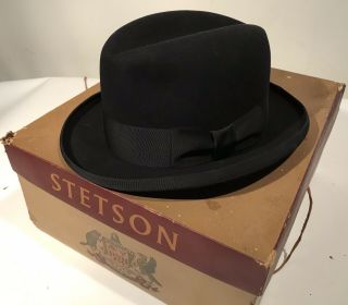 Vintage Stetson Royal De Luxe Black Fedora Size 7 1/2