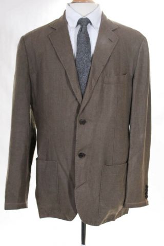 Hermes Mens Vintage Two Button Linen Blazer Jacket Brown Size European 56