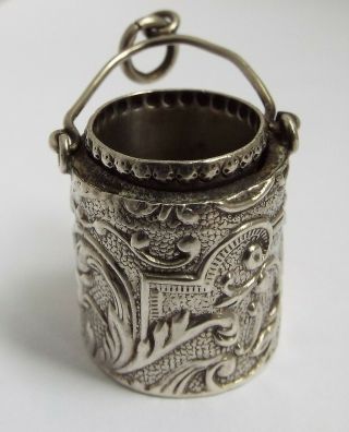 DECORATIVE ENGLISH ANTIQUE 1890 STERLING SILVER CHATELAINE BUCKET THIMBLE HOLDER 2