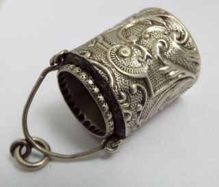 DECORATIVE ENGLISH ANTIQUE 1890 STERLING SILVER CHATELAINE BUCKET THIMBLE HOLDER 3