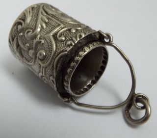 DECORATIVE ENGLISH ANTIQUE 1890 STERLING SILVER CHATELAINE BUCKET THIMBLE HOLDER 4