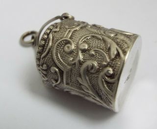 DECORATIVE ENGLISH ANTIQUE 1890 STERLING SILVER CHATELAINE BUCKET THIMBLE HOLDER 8