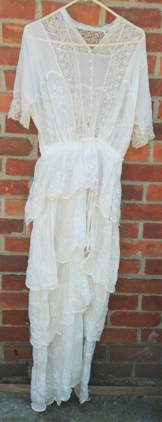 Great Victorian Edwardian Tuck & Pin Lace Lawn Tea Dress With Lace Inserts