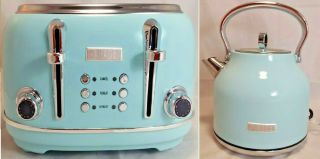 Haden Combi Heritage Vintage 1.  7 L Kettle & 4 Slice Toaster Blue Bpa