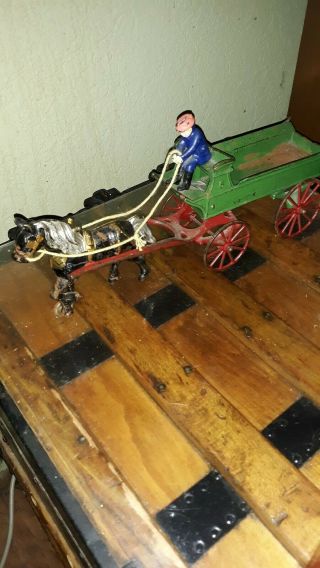 Antique Kenton Cast Iron Delivery Wagon Horse Drawn