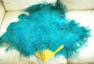 1920 Art Deco Teal Blue Green Ostrich Feather Flapper Fan