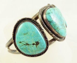 Vintage Native American 3 - Stone Turquoise Bracelet Sterling Silver Navajo Cuff 2