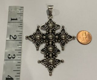 LARGE Vintage Mexico Taxco Sterling Silver Navajo Concho Ball Bead Cross Pendant 5