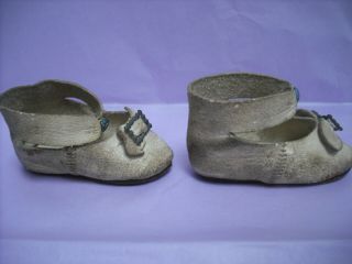 PAIR FRENCH ANTIQUE DOLL ' S LEATHER SHOES MARKED LP 8 5