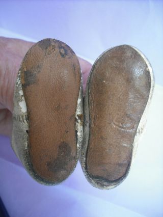 PAIR FRENCH ANTIQUE DOLL ' S LEATHER SHOES MARKED LP 8 6