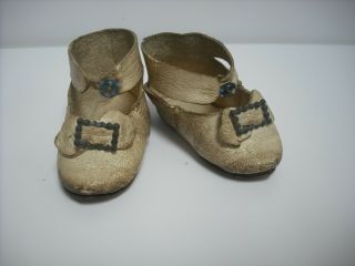 PAIR FRENCH ANTIQUE DOLL ' S LEATHER SHOES MARKED LP 8 8