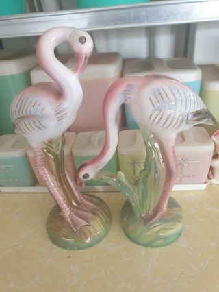 Stunning Vintage Flamingo Figurines Japan Lefton Enesco Retro Tropical Tiki